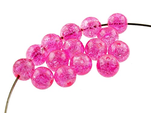 Vintageparts 20 Crackle Glasperlen in pink, 10 mm, DIY-Schmuck von Vintageparts FACHHANDEL FÜR SCHMUCKZUBEHÖR