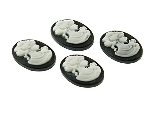 Vintageparts 4 Cabochon/Kamee in schwarz, 18 x 13 mm, DIY-Schmuck von Vintageparts FACHHANDEL FÜR SCHMUCKZUBEHÖR