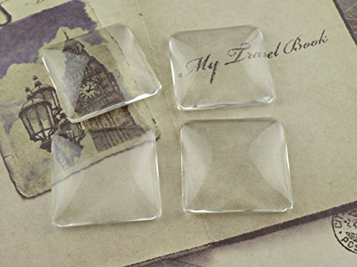 Vintageparts 4 quadratische Cabochons Glas klar, 25 mm, DIY-Schmuck von Vintageparts FACHHANDEL FÜR SCHMUCKZUBEHÖR