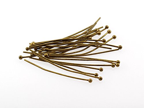 40 dünne Kugelkopfstifte in antik Bronze, 3 cm von Vintageparts FACHHANDEL FÜR SCHMUCKZUBEHÖR