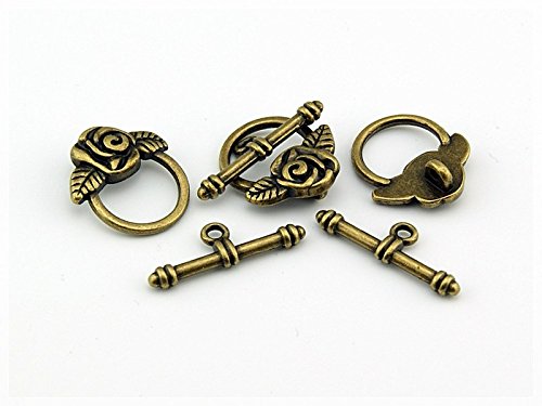 Vintageparts 5 Knebelverschlüsse als Rose in Vintage Bronze, DIY-Schmuck von Vintageparts FACHHANDEL FÜR SCHMUCKZUBEHÖR