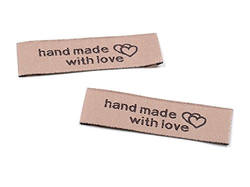 Vintageparts Applikationen, Aufnäher mit brauner Aufschrift in beige 10 Stück, DIY- Schmuck Handmade handmadewithlove Polyester von Vintageparts FACHHANDEL FÜR SCHMUCKZUBEHÖR