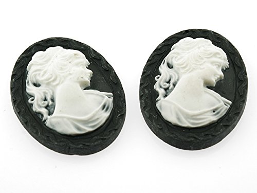 2 Cabochon/Kamee in schwarz weiß, 40 x 30 mm von Vintageparts, DIY-Schmuck von Vintageparts FACHHANDEL FÜR SCHMUCKZUBEHÖR