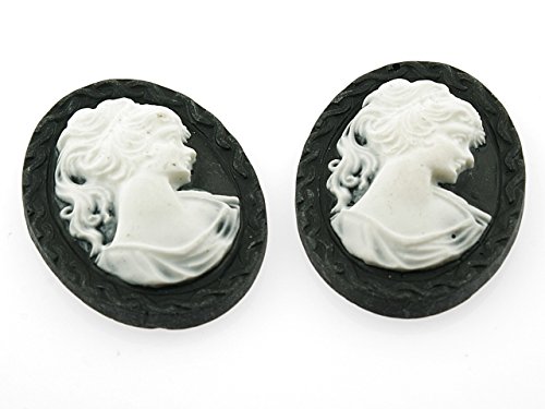 Vintageparts 2 Cabochon/Kamee in schwarz weiß, 40 x 30 mm, DIY-Schmuck von Vintageparts FACHHANDEL FÜR SCHMUCKZUBEHÖR