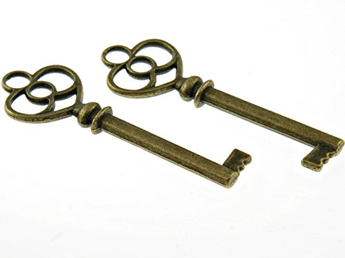Vintageparts 2 Schlüssel in antik Bronze, Steampunk-Stil, DIY-Schmuck von Vintageparts