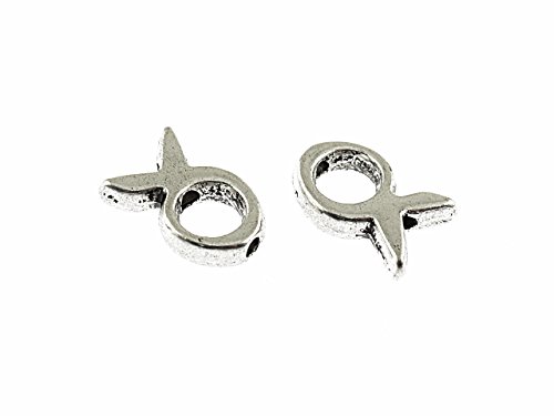 Vintageparts 4 Metallperlen ICHTHYS in antik silberfarben, DIY-Schmuck von Vintageparts FACHHANDEL FÜR SCHMUCKZUBEHÖR