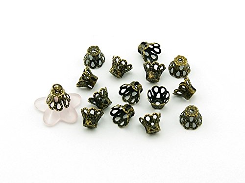 50 kleine, filigrane Perlkappen in antik Bronze von Vintageparts FACHHANDEL FÜR SCHMUCKZUBEHÖR