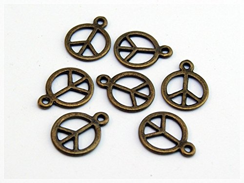 Vintageparts 6 Peace Anhänger, antik Bronze, DIY-Schmuck von Vintageparts FACHHANDEL FÜR SCHMUCKZUBEHÖR