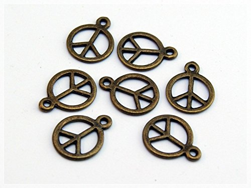 6 Peace Anhänger, antik Bronze von Vintageparts, DIY-Schmuck von Vintageparts FACHHANDEL FÜR SCHMUCKZUBEHÖR