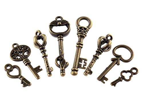 8 unterschiedliche Schlüssel im Set als Anhänger in der Farbe antik Bronze von Vintageparts von Vintageparts FACHHANDEL FÜR SCHMUCKZUBEHÖR