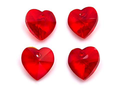 Vintageparts DIY facettierte Glasschliffperlen in rot als Herz 4Stk. zum Schmuck selber basteln von Vintageparts
