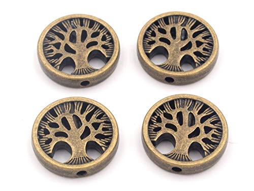 Vintageparts Flache Metallperle mit Lebensbaum 18 mm in antik bronzefarben 4 Stück DIY Schmuck von Vintageparts FACHHANDEL FÜR SCHMUCKZUBEHÖR