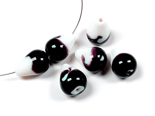 Vintageparts Lampwork- Glasperlen als Tropfen in weiß-violett 4 Stück DIY-Schmuck von Vintageparts FACHHANDEL FÜR SCHMUCKZUBEHÖR