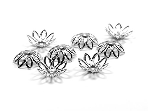 Vintageparts Perlkappen als Blüte in silberfarben platiniert für 14 mm Perlen 30 Stück, DIY-Schmuck von Vintageparts FACHHANDEL FÜR SCHMUCKZUBEHÖR