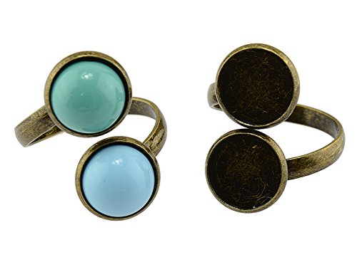 Vintageparts Ringrohlinge aus Messing mit Zwei Fassungen in antik bronzefarben 2 Stück, DIY-Schmuck von Vintageparts