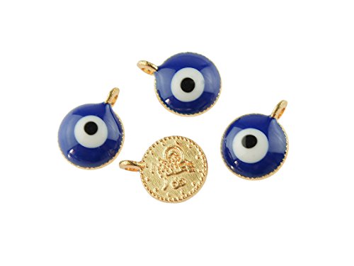 Vintageparts emaillierte Anhänger mit einem Nazar Boncugu in goldfarben 4 Stück, DIY-Schmuck von Vintageparts FACHHANDEL FÜR SCHMUCKZUBEHÖR