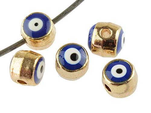 Vintageparts emaillierte Metallperlen Nazar Boncuguin goldfarben 4 Stück, DIY-Schmuck von Vintageparts FACHHANDEL FÜR SCHMUCKZUBEHÖR