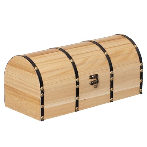 Vintiquewise Unlackierte Holzschatztruhe im Vintage-Stil, Kuppel, Lederbänder, antike Messingnieten und Verriegelungsriegel, dekorative Aufbewahrungsbox für Zuhause, Piraten-Dekoration oder Vintiquewise Unlackierte Holzschatztruhe im Vintage-Stil, Kuppel, Lederbänder, antike Messingnieten und Verriegelungsriegel, dekorative Aufbewahrungsbox für Zuhause, Piraten-Dekoration oder von Vintiquewise