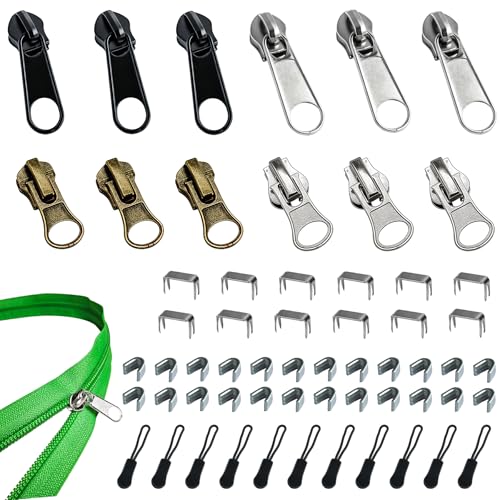 Vintrex 60-teiliges Reißverschluss-Reparatur-Set mit Ersatzschiebern, Metall-Reißverschluss-Zieh-Ersatz-Set für Jacken, Mäntel, Zelte, Rucksäcke, Schlafsäcke und Gepäck von Vintrex