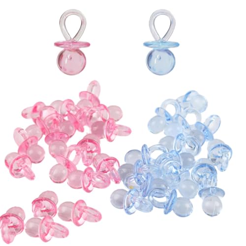 100 PCS Acryl-Schnuller, Baby-Schnuller, Acrylmaterial, Babyparty-Deko-Party-Zubehör, Gastgeschenke Babyparty, Babe Shower Deko Babyparty Hochzeit Geburtstag Kinder Party (50 Blau + 50 Rosa) von Viojrlly