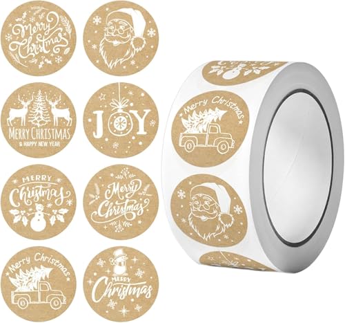1000 Stück Weihnachtsaufkleber, Rollen von Kraft Weihnachtsaufkleber, Vintage Aufkleber, Frohe Weihnachten Aufkleber für Weihnachtsdekoration, Geschenkaufkleber 1000 Stück Weihnachtsaufkleber, Rollen von Kraft Weihnachtsaufkleber, Vintage Aufkleber, Frohe Weihnachten Aufkleber für Weihnachtsdekoration, Geschenkaufkleber von Viojrlly