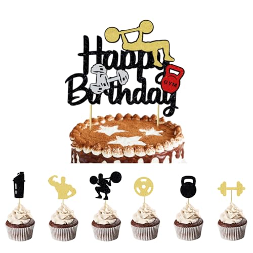 25 Stück Fitness Kuchen Dekorationen, Glitzer "Happy Birthday" Cupcake Topper Kuchendekoration für Fitnessstudios, Sport Cake Topper Gym Kuchendeko für Männer Sport Fitness Thema Party Dekorationen 25 Stück Fitness Kuchen Dekorationen, Glitzer "Happy Birthday" Cupcake Topper Kuchendekoration für Fitnessstudios, Sport Cake Topper Gym Kuchendeko für Männer Sport Fitness Thema Party Dekorationen von Viojrlly