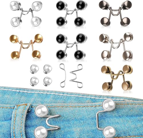Viojrlly 8 Paar Metall-Perlen-Jeansknöpfe, Verstellbare Hosenbundadapter für Damen Jeans Röcke, 16 Stück Viojrlly 8 Paar Metall-Perlen-Jeansknöpfe, Verstellbare Hosenbundadapter für Damen Jeans Röcke, 16 Stück von Viojrlly