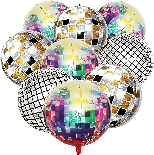 9 Stück Disco Ballons, Party Dekoration, Helium Ballons, 22 Zoll 4D Disco Ball Dekoration, Multi Farbe Disco Ballons, Disco Party Geburtstag Party Bar Mitzvah Graduation Party von Viojrlly