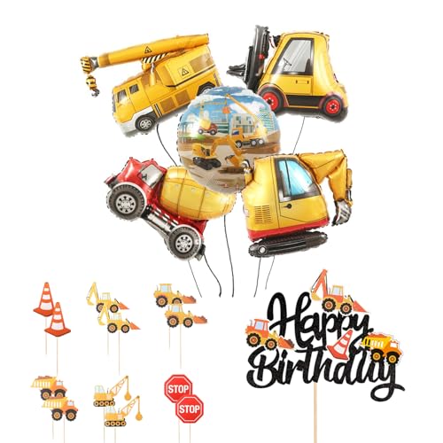 Bagger Geburtstag Deko, 5 Stück XXL Bagger Aluminiumfolie Luftballons, 12 Baufahrzeug Cupcake Topper mit 1 "Happy Birthday" Kucheneinsatz, Kindergeburtstag Party Dekorationen Bagger Geburtstag Deko, 5 Stück XXL Bagger Aluminiumfolie Luftballons, 12 Baufahrzeug Cupcake Topper mit 1 "Happy Birthday" Kucheneinsatz, Kindergeburtstag Party Dekorationen von Viojrlly