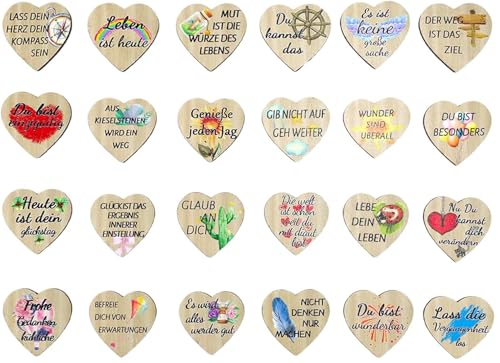 Viojrlly 24 Stück Glücksbringer aus Holz in Herz Form Sprüche Motivationsgeschenk Mutmacher Geschenk zur Belohnung Streudeko Tischdeko Kinder Glücksbringer für Schule Prüfung Kollegen Freund Viojrlly 24 Stück Glücksbringer aus Holz in Herz Form Sprüche Motivationsgeschenk Mutmacher Geschenk zur Belohnung Streudeko Tischdeko Kinder Glücksbringer für Schule Prüfung Kollegen Freund von Viojrlly