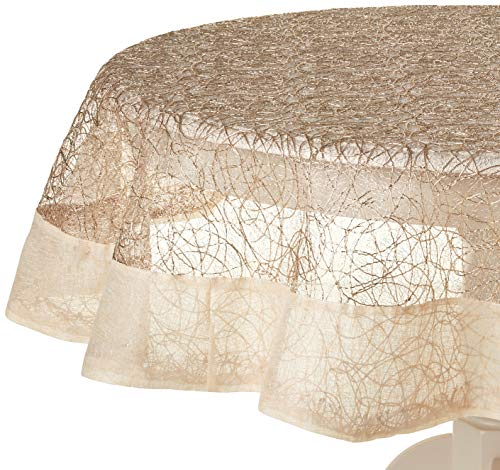 Violet Linen Crown Mesh Lace with Border Design, Polyester Tablecloths, 65" Round, Gold von Violet Linen