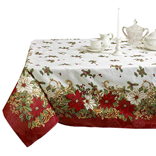 Violet Linen Dekorative Tischdecke mit Weihnachtsstern und Stechpalmenbeeren, 152,4 x 259,1 cm Violet Linen Dekorative Tischdecke mit Weihnachtsstern und Stechpalmenbeeren, 152,4 x 259,1 cm von Violet Linen