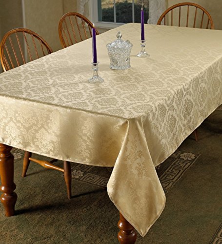 Violet Linen European Damask Design Oblong/Rectangle Tablecloth, 60" x 84", Gold von Violet Linen