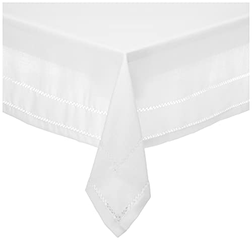 Violet Linen Hem Stitch Embroidered Vintage Design Rechteckige Tischdecke, Baumwolle, Polyester, weiß, 84 x 60 inch (Rectangular) von Violet Linen