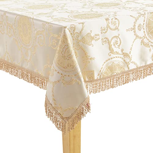 Violet Linen Prestige Tischdecke, Damast-Design, rechteckig, 152,4 x 259,1 cm, Beige von Violet Linen