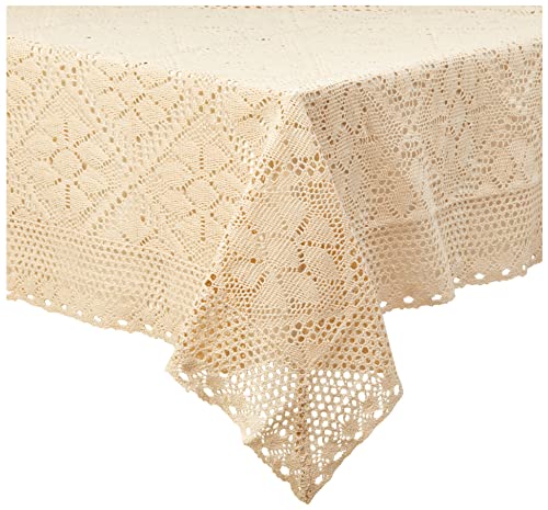 Violet Linen Stars Crochet Vintage Lace Design Oblong/Rectangle Tablecloth, 60" X 90", Ivory von Violet Linen