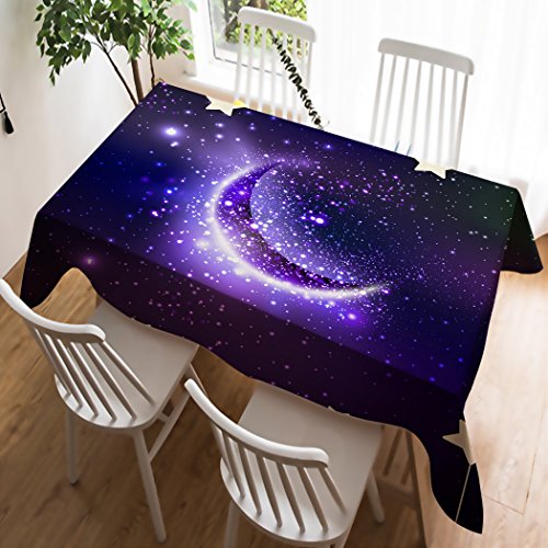Violetpos Tischdecke Tischtuch Leinendecke Leinen Pflegeleicht Abwaschbar Schmutzabweisend Tischwäsche Lila Stern Mond Galaxie 100 x 140 cm von Violetpos