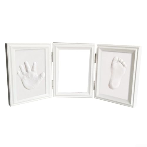 Bilderrahmen aus Holz, dreifach gefaltet, für Neugeborene, mit Handabdruck, Schlamm-Set, ein Andenken an die Familie (White2) von Violiica