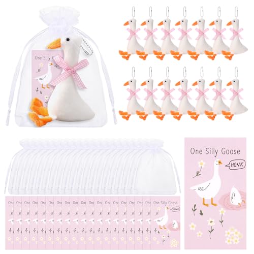 VioraWhite 10 Sets Gans-Partygeschenke Großpackung für Gäste, rosa, eine alberne Gänse-Anhänger und Karten, Bauernhof-Ente, Tier-Thema, 1. Geburtstag, Dekorationen, Partyzubehör von VioraWhite