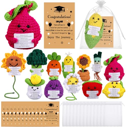 VioraWhite 12 Set Emotionale Häkelpuppen Bulk 2025 Abschlussgeschenk Mini Emotionale Positive Unterstützung Häkeln Kartoffel Puppen Set mit Karte und Organzabeutel für 2025 Abschlussfeier Party von VioraWhite