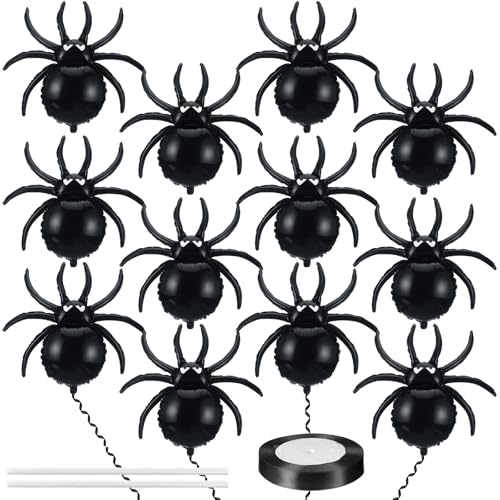 VioraWhite 12 Stück Spinnen-Luftballons, 83 cm, groß, Halloween, schwarze Spinnen, Ballon, Spinnen-Folienballons für Halloween, Party, Tag des Todes, Geburtstag, Spukhaus-Dekoration von VioraWhite