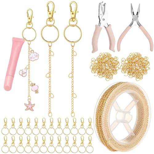 VioraWhite 227-teiliges Gold-Lipgloss-Schlüsselanhänger-Set, Großpackung, 24 goldene Schlüsselanhänger-Clips mit Karabinerverschlüssen, 200 Biegeringe, Kettenzange, Lochstanzer für VioraWhite 227-teiliges Gold-Lipgloss-Schlüsselanhänger-Set, Großpackung, 24 goldene Schlüsselanhänger-Clips mit Karabinerverschlüssen, 200 Biegeringe, Kettenzange, Lochstanzer für von VioraWhite