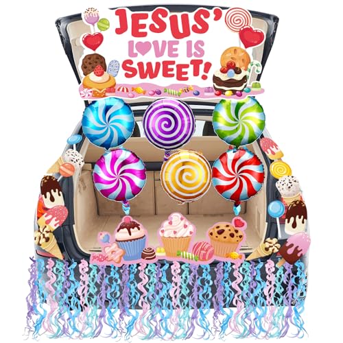 VioraWhite 28-teiliges christliches Halloween-Deko-Set für Süßigkeiten oder Leckereien, religiöser Jesus-Hintergrund, süße Leckerei-Ausschnitte, Quasten-Girlande, Lutscher-Ballon für Halloween von VioraWhite