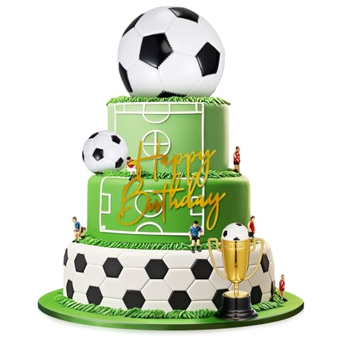 VioraWhite 8 x Fußball-Kuchenaufsätze, enthält 5 Fußballbälle in verschiedenen Größen und Materialien, 2 Trophäen und 1 Happy Birthday-Schild für Fußball-Kuchendekorationen, Sport-Motto-Party VioraWhite 8 x Fußball-Kuchenaufsätze, enthält 5 Fußballbälle in verschiedenen Größen und Materialien, 2 Trophäen und 1 Happy Birthday-Schild für Fußball-Kuchendekorationen, Sport-Motto-Party von VioraWhite