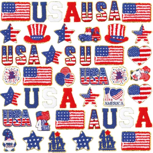 VioraWhite Chenille-Patches zum Aufbügeln, patriotische Stickerei-Applikation zum Aufbügeln, amerikanische Flagge, USA, Keksflicken für Kleidung, Jacken, Jeans, Hüte, DIY-Zubehör, Basteldekorationen von VioraWhite