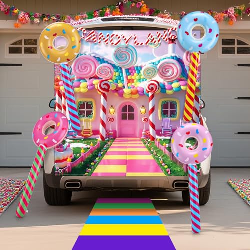 VioraWhite Halloween-Autodekorationsset mit Süßigkeiten Süßigkeiten Lutscher Banner Luftballons Aufkleber für Geländewagen Torbogen Garagentor Spukhaus Party Dekoration Supplies von VioraWhite