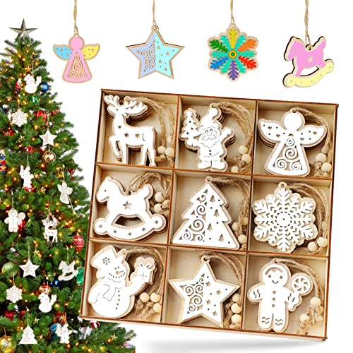 Christbaumschmuck Holz, 27 Stück Weihnachtsbaumschmuck Holzanhänger Doppelschicht Holzfarbe-Weiß, Baumschmuck Holz Kinder Weihnachten mit Juteseil und Holzperlen, Schneeflocken Christbaum Anhänger Set Christbaumschmuck Holz, 27 Stück Weihnachtsbaumschmuck Holzanhänger Doppelschicht Holzfarbe-Weiß, Baumschmuck Holz Kinder Weihnachten mit Juteseil und Holzperlen, Schneeflocken Christbaum Anhänger Set von Viosmut