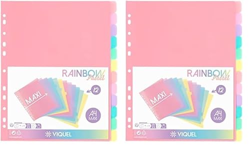 Viquel - 12 Stück Register Rainbow Pastell - Maxi Format (24,5 x 30,5 cm) - für A4 Maxi-Ordner oder Aktenordner - Pastellfarben (Packung mit 2) von Viquel