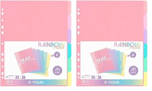 Viquel - 6 Stück Register Rainbow Pastell - Maxi Format (24,5 x 30,5 cm) - für A4 Maxi-Ordner oder Aktenordner - Pastellfarben (Packung mit 2) von Viquel