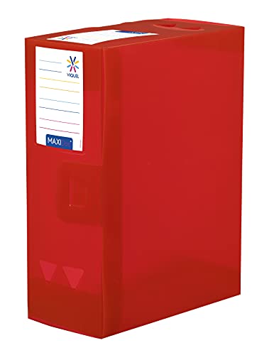 Viquel Maxi Dokumentenbox aus Kunststoff – Archivbox mit großem Fassungsvermögen – Maxi Doc mit 2 Namensetiketten – hergestellt in Frankreich – rot transparent von Viquel